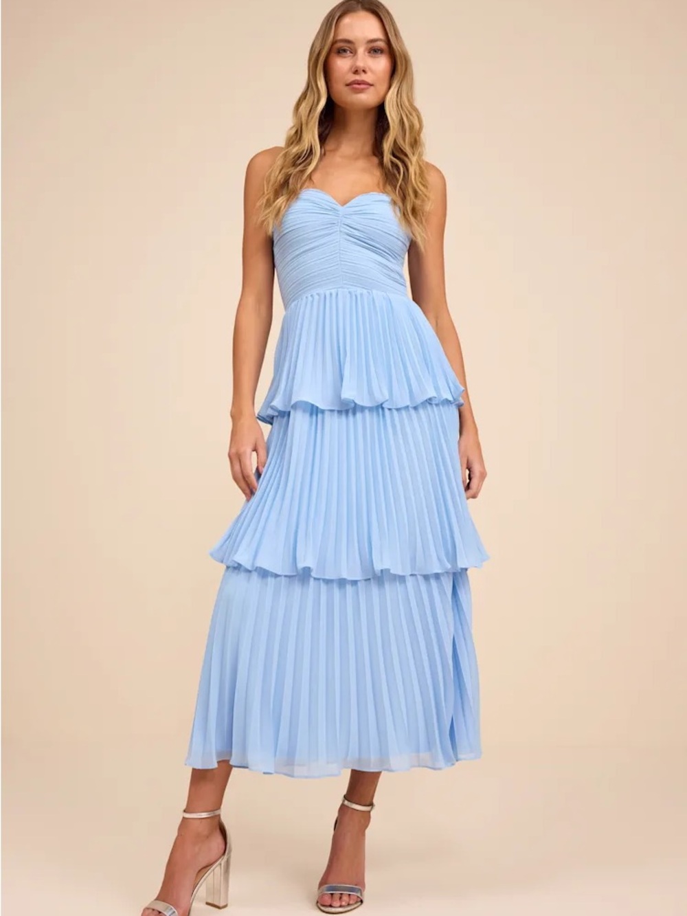 Light Blue Lulus Tiered Midi Dress XL